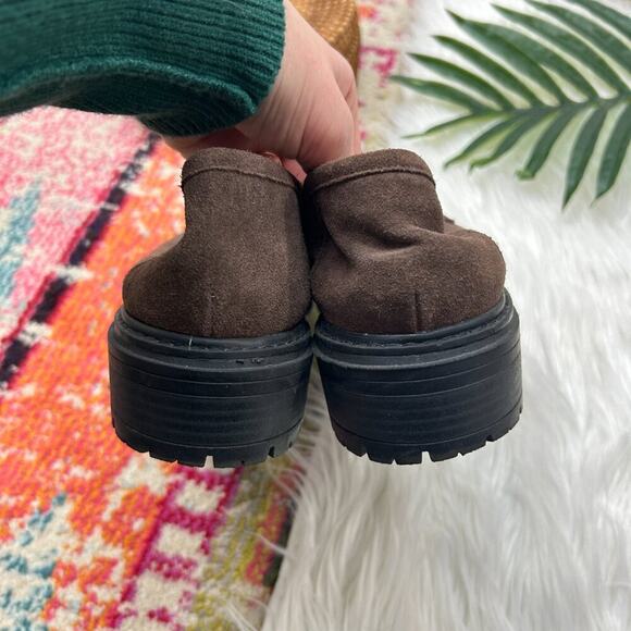 Kelly & Katie Brown Gold Chain Buckle Chunky Platform Leather Loafers 9 - Picture 8 of 11